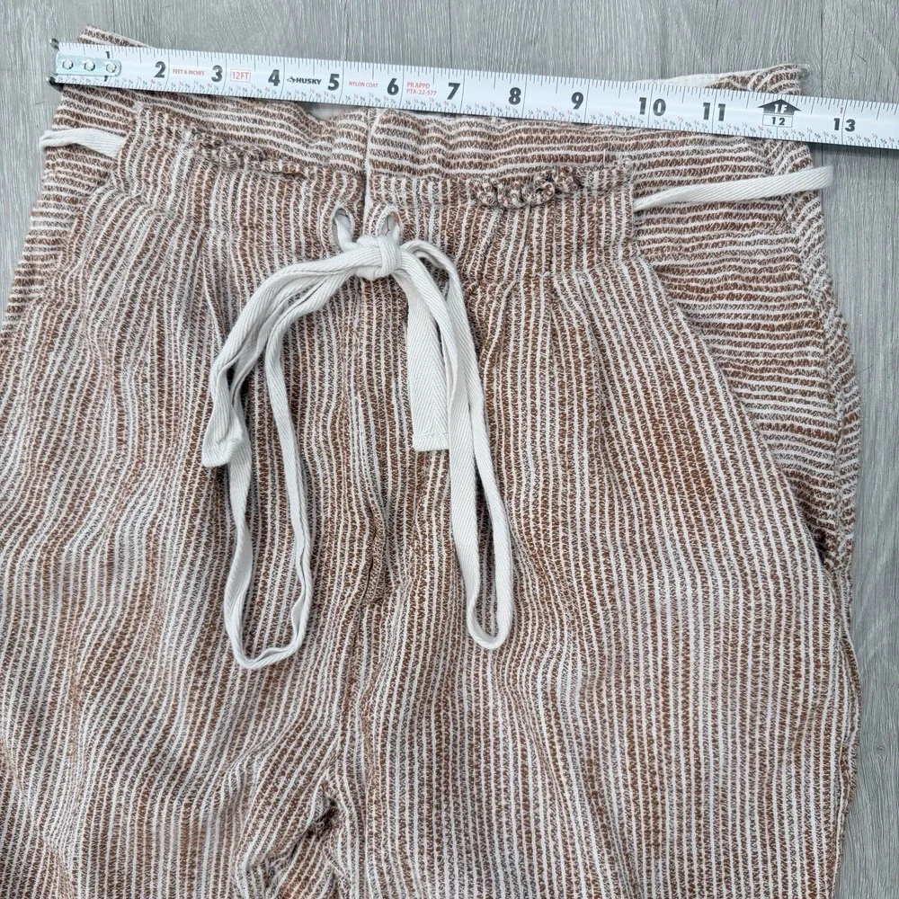 Free People Cotton Paperbag Jogger Pants Brown Cream Stripe XS